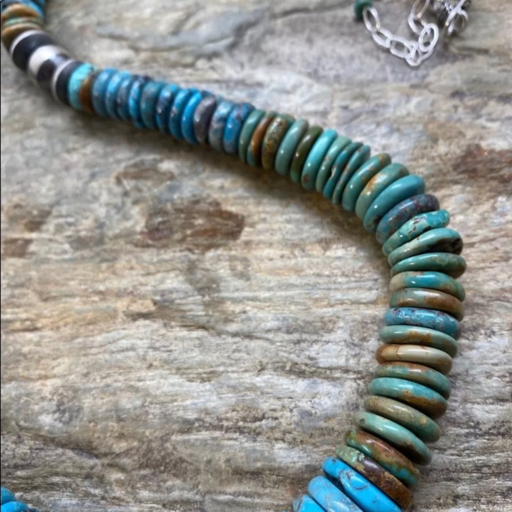 Long Sterlingsilver Bluegreenturquoisebeadnecklace - image 4